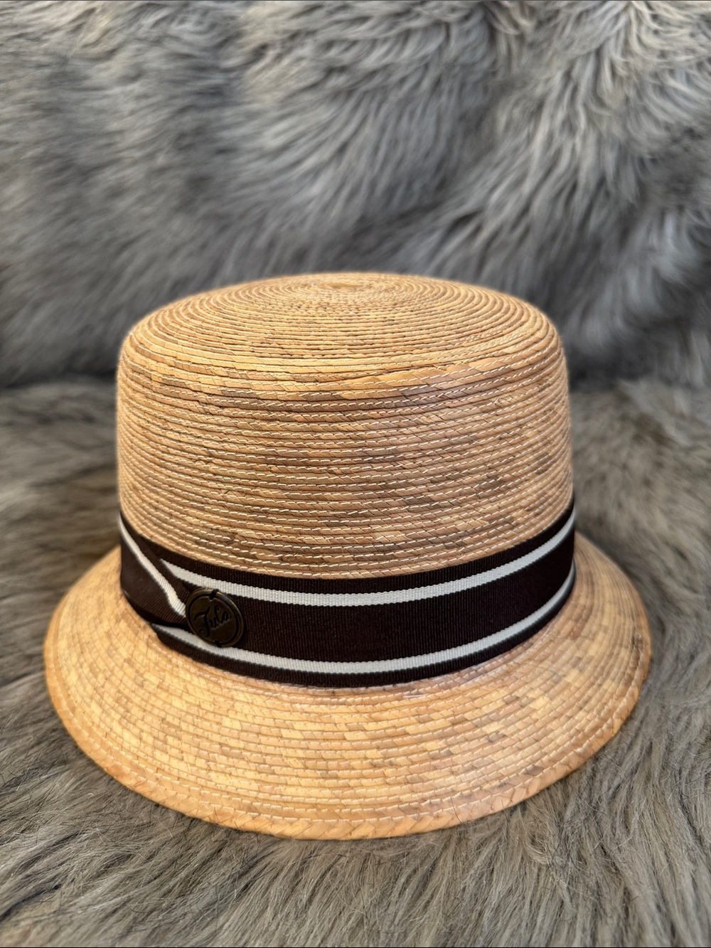 Tula Straw Bucket Hat with Brown & White Band